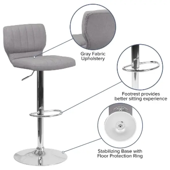 Flash Furniture Contemporary Vinyl Adjustable Height Barstool with Vertical Stitch Back and Chrome Base image {2}