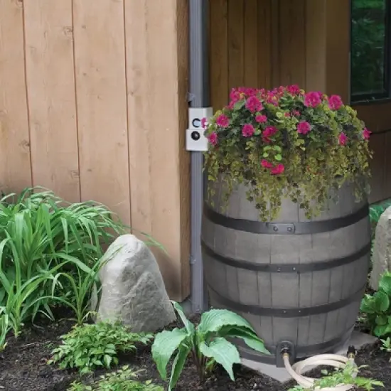 Emsco Flatback 50 gallon Whiskey Rain Barrel with Black Bands Brown image {2}