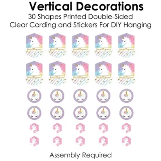 Big Dot of Happiness Rainbow Unicorn - Magical Unicorn Baby Shower or Birthday Party DIY Dangler Backdrop - Hanging Vertical Decorations - 30 Pieces image {3}