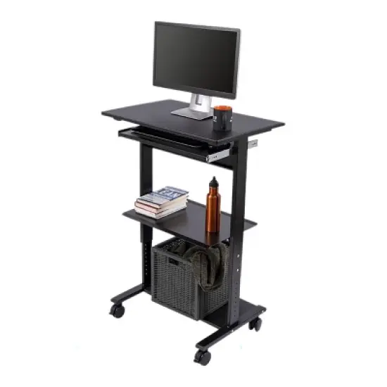 Stand Up Desk Store Mobile Rolling Adjustable Height Standing Workstation with Printer Shelf and Slideout Keyboard Tray image {5}