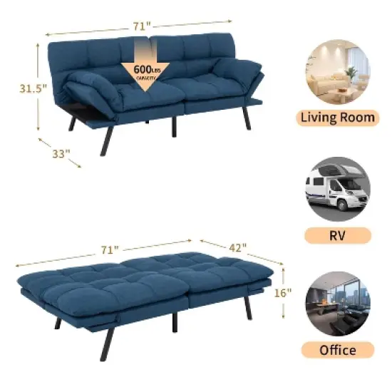 Vipbear 71" Foldable  Sofa Bed, Memory Foam Sleeper Sofa, Modern Folding Small Recliner for Living Room, Office, Apartment image {1}