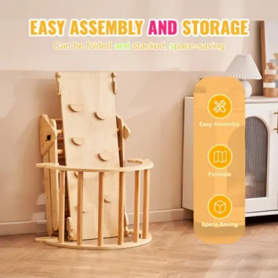 VEVOR Pikler Triangle Set, 5 in 1 Toddler Climbing Toys Indoor Playground, Ramp, and Arch, Montessori Climbing Set for Toddlers 1-3 Years, Wood Color image {6}