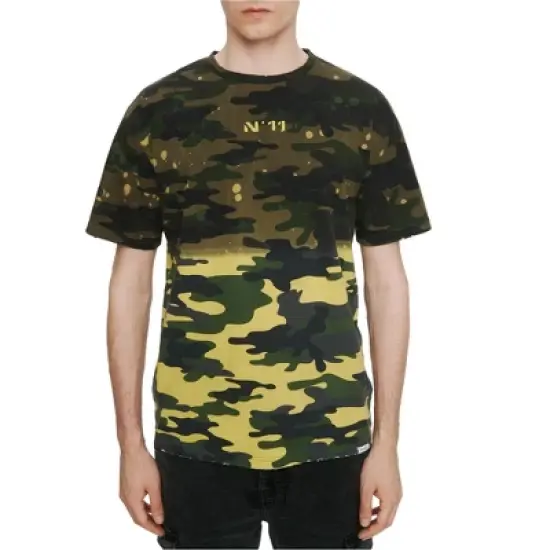 Elevenparis Mens Acid Wash Camo Embellished T-Shirt, Green, Medium image {1}