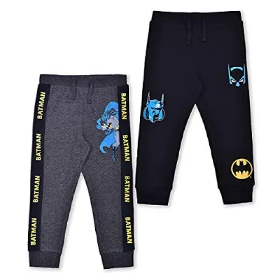 Warner Bros Boy's Batman Graphic Print Jogger Pants with Drawstring Waistband, 2 Piece Bottoms Set for Toddler image {5}