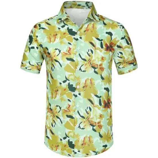 Lars Amadeus Men's Hawaiian Summer Floral Printed Short Sleeves Button-Down Beach Shirt image {6}
