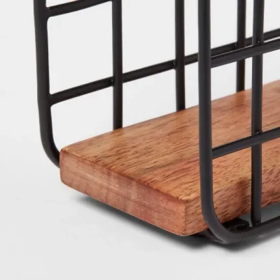 Iron and Mangowood Wire Napkin Holder Black - Threshold&trade;: Freestanding Tabletop Kitchen Holder, Spot Clean image {2}