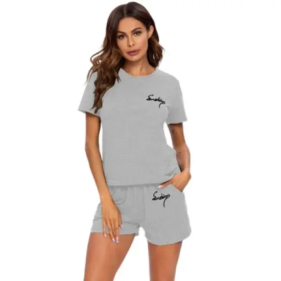 cheibear Womens Sleepwear Crew Neck Nightwear with Shorts Loungewear Pajama Set image {5}