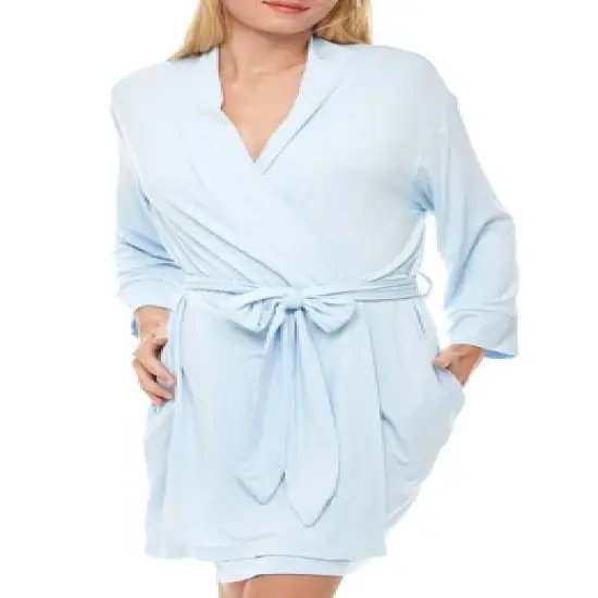 Women's Classic Soft Knit Short Lounge Robe with Pockets image {6}