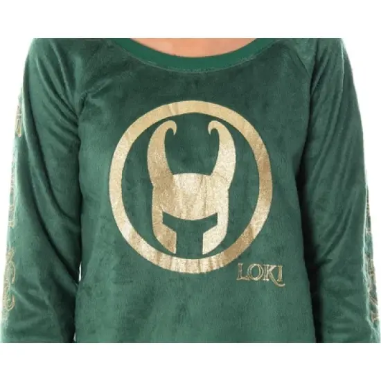 Marvel Comics Women's Loki Helmet Fleecy Long Sleeve Pajama Sleep Shirt Top Loki Helmet image {1}