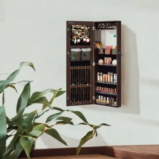 Jewelry Cabinet Armoire with Mirror, Wall/Door Mount Storage Organizer, Full-Length Frameless Mirror, Lockable Cabinet image {3}