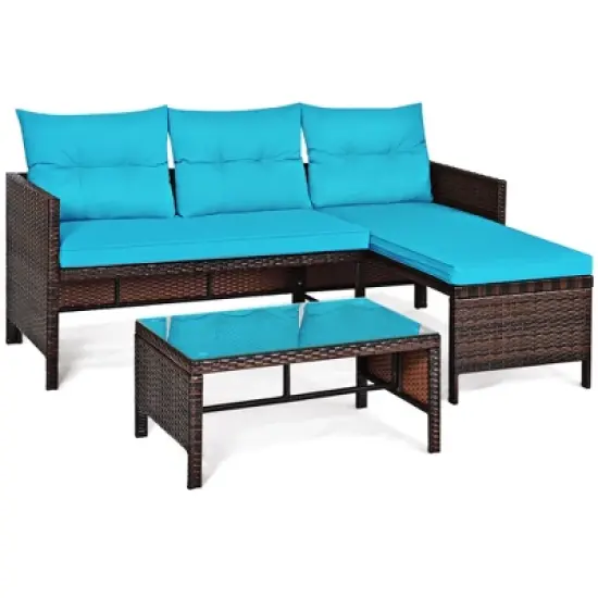 Tangkula 3-Piece Outdoor Rattan Wicker Sectional Sofa Set Patio Conversation Sofa Set image {2}