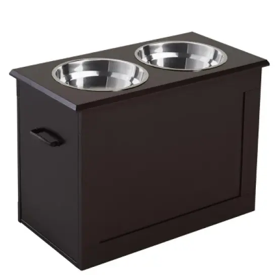 INFURNIC Pet Bowl Raised Feeding Station with Storage Stainless Steel Bowls Elevated Design for Large Dogs, Brown, 23.5"*11.75"*16.25" image {5}