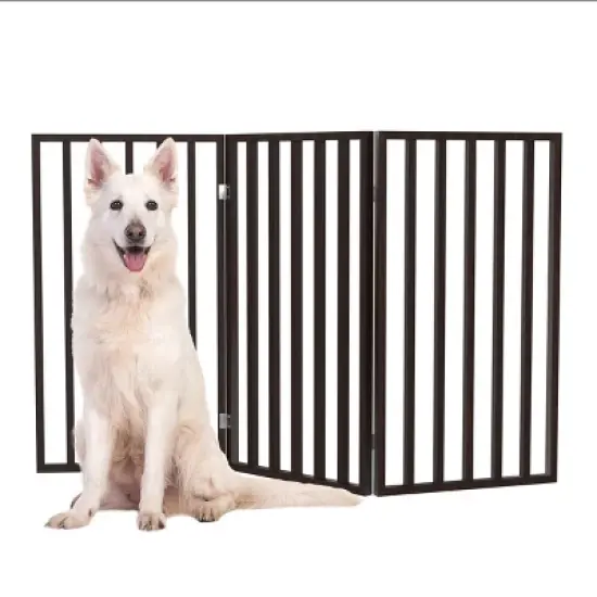 Pet Adobe Freestanding 3-Panel Folding Pet Gate - Dark Brown image {1}