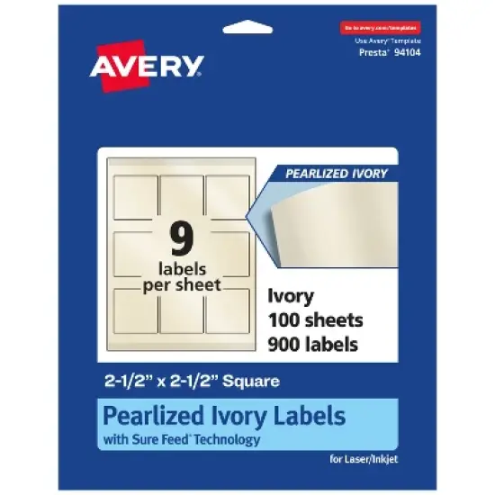Avery Pearlized Ivory Square Labels with Sure Feed Technology, 2.5" x 2.5" image {11}