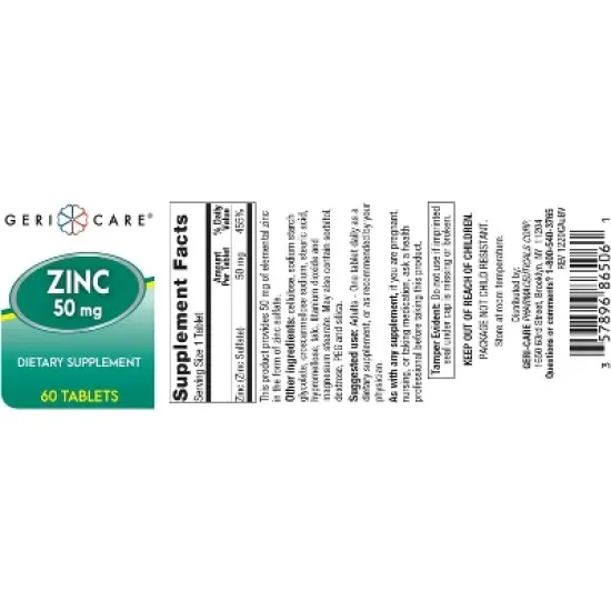 Geri Care Zinc 50mg Tablets, 60 Count image {1}