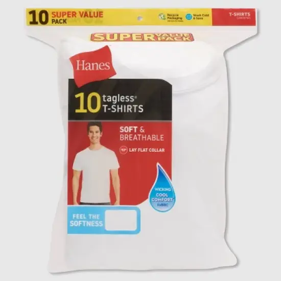 Hanes Men's Moisture-Wicking Crewneck Undershirt 10pk - White image {4}