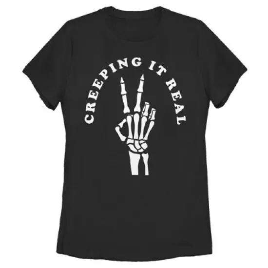 Women's CHIN UP Halloween Creepin' Real Skeleton T-Shirt image {3}