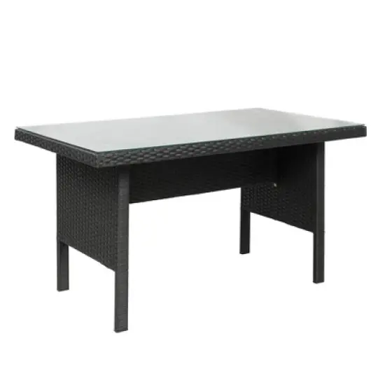 6pc Wicker Patio Conversation Set with Glass Table Ottomans & Cushions - Black/Dark Gray - GODEER image {17}