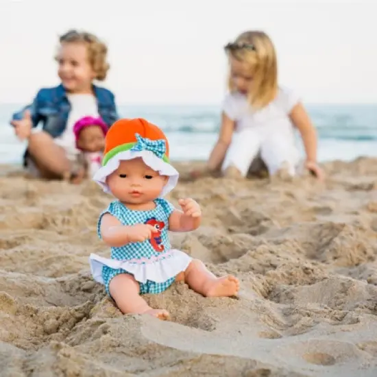 Miniland Educational Doll Clothes, Fits 12-5/8" Dolls, Warm Weather Romper/Hat Set image {1}