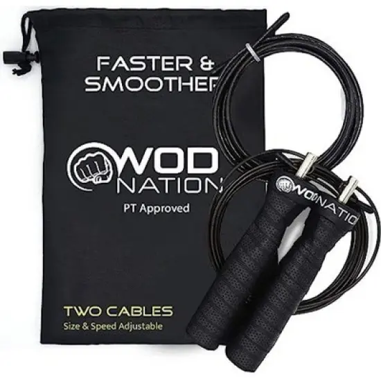 WOD Nation Attack Speed Adjustable Jump Rope With Two Cable Skipping Workout System, One Thick & One Light 11 Foot Cable image {8}