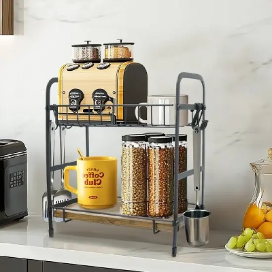 Artloge 2 Tier Mug Cup Holder Stand Coffee Bar Station Organizer Cup Drying Rack with 12 Hooks for Home Bar, Kitchens, Coffee Shop image {6}