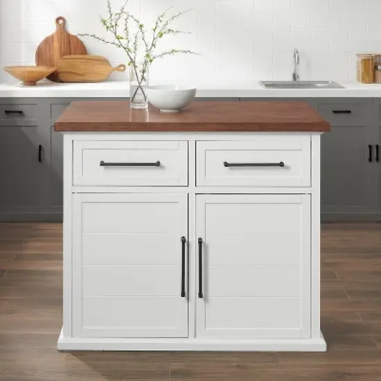Bartlett Wood Top Kitchen Island White/Walnut - Crosley image {2}