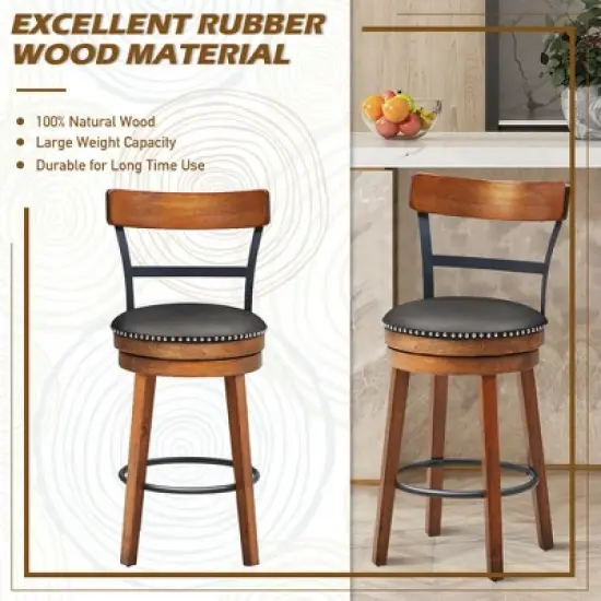Costway Set of 2/4 BarStool 25.5'' Swivel Counter Height Dining Chair with Rubber Wood Legs image {7}