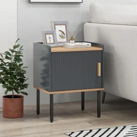 Costway Nightstand Bedside End Table with Door Cabinet for Living Room Bedroom image {1}