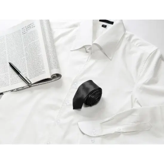 Allegra K Men's Skinny Ties Satin Solid Self-tied Necktie for Wedding Business image {4}