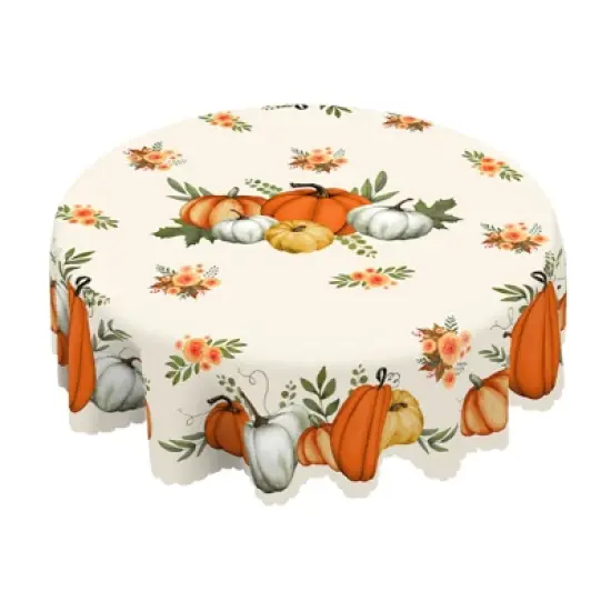 LOVEVOOK Maple Leaves Tablecloth, Round Fall Tablecloth, Pumpkin Table Cloth, Autumn Harvest for Christmas, Holiday, Thanksgiving Decor image {2}