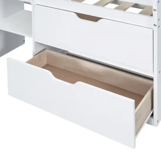 Twin Size Low Loft Bed with Rolling Desk, Shelves and Drawers - ModernLuxe image {10}