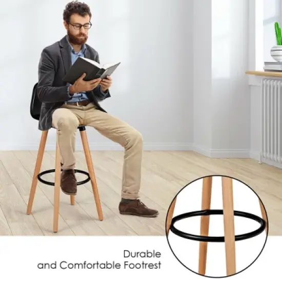 Costway Set of 2 Mid Century Barstool 28.5" Dining Pub Chair w/Leather Padded Seat Black image {7}