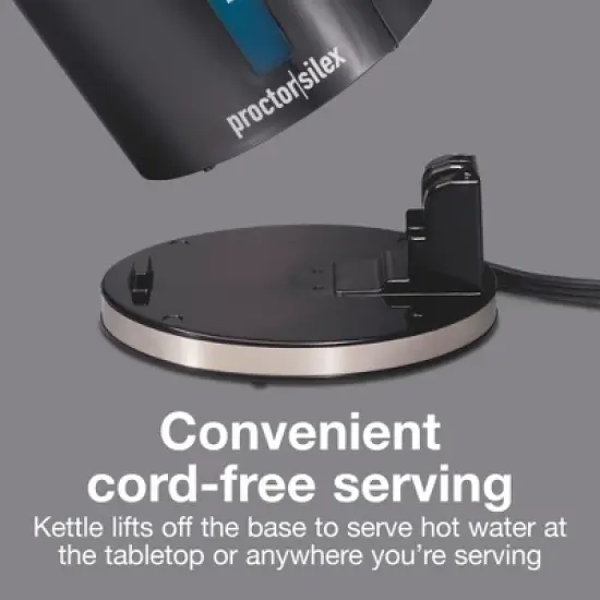 Proctor-Silex 1.7 Lt Cordless Electric Kettle - 41002PS: Black Water Heater Kettle, 1500W Hot Pot, Plastic Tea Maker image {3}