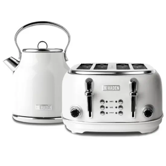 Haden Heritage 75012 1.7 Liter Stainless Steel Body Retro Electric Tea Kettle & Haden Heritage 75013 4 Slice Wide Slot Retro Toaster, Ivory White image {6}