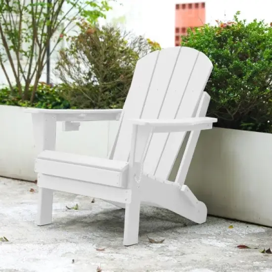 Folding Adirondack Chair,Composite Adirondack Chair With Dual Cup Holder,HDPE All-Weather Adirondack Chair For Patio-Cuddlewood image {11}