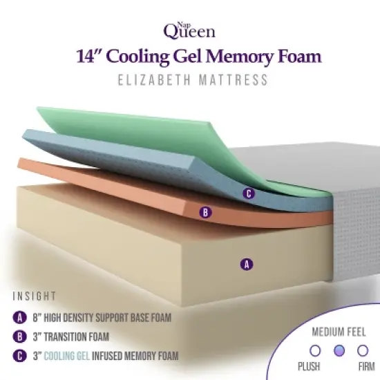 NapQueen Elizabeth Cooling Gel Memory Foam Mattress, 14" Full image {2}