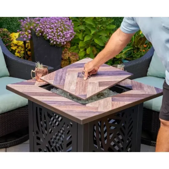 Endless Summer Darby 30 Inch Square Outdoor UV Printed 50,000 BTU LP Gas Fire Pit​ Table with Faux Wood Mantel and Stamped Steel Base image {2}