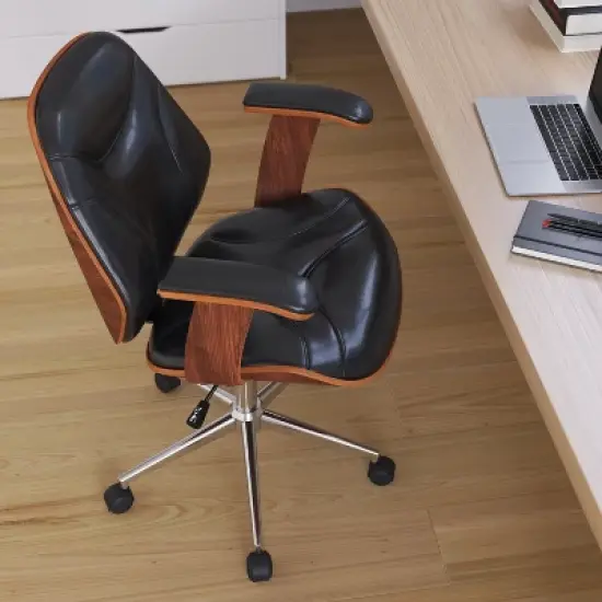 Merrick Lane Mid-Back Ergonomic Office Chair Executive Swivel Bentwood Frame Desk Chair in Black Faux Leather image {6}