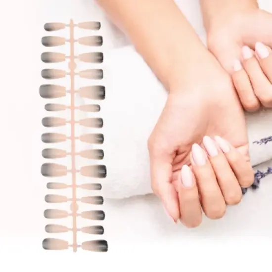 Unique Bargains Gradient Long Coffin Fake Nails Black Pink 1 Pc image {2}