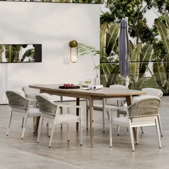 Christopher Knight Home Jiana 7 Pieces Outdoor Rustic Expandable Rattan, Metal and Acacia Wood Dining Set image {1}