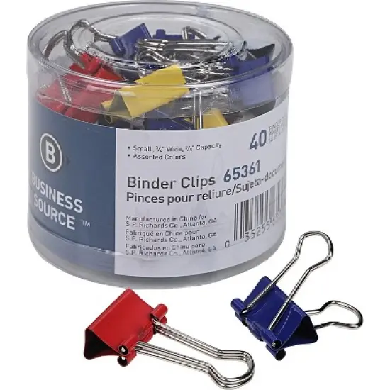 Business Source Binder Clips Small 3/4"W 3/8" Capacity 36/PK Assorted 65361 image {1}