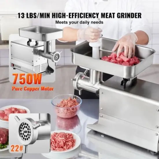 VEVOR Meat Grinder, 13 Lbs/Min Capacity Electric Meat Grinders with Blade, Grinding Plate, Sausage Maker, Stainless Steel Commercial Meat Mincer image {2}