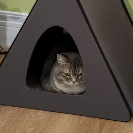 PawHut Heated Cat House A-Frame Pet Shelter with Zippered Water-resistant Roof for Indoor and Outdoor image {5}