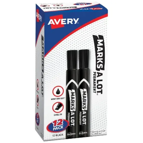 Avery Marks A Lot Permanent Markers, Large Desk-Style Size, Chisel Tip, 12 Black Markers (98028) image {9}