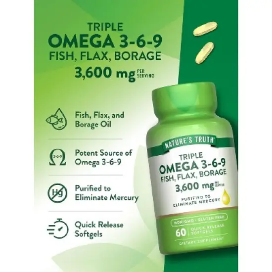 Nature's Truth Triple Omega 3-6-9 | 3600mg | 60 Softgels image {4}