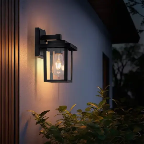 C Cattleya 2 Pack Matte Black Dusk to Dawn Outdoor Wall Lights with Clear Glass Shade image {3}