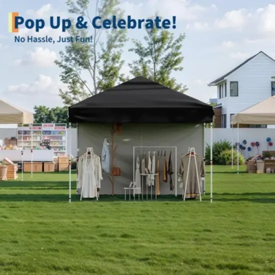 10'x10' Pop-Up Canopy Tent with 3 Sidewalls &ndash; Waterproof & UV Resistant Outdoor Gazebo, Easy-Up Sun Shade Shelter for Parties, Events, Black image {4}