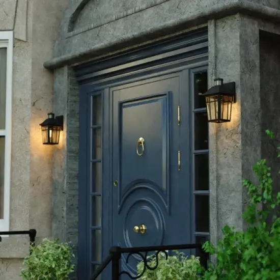 VAXCEL Garfield Park Aluminum Matte Black Motion Sensor Dusk to Dawn Outdoor Wall Light Clear Seeded Glass image {6}