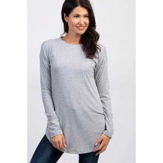 PinkBlush Heather Grey Long Sleeve Ribbed Maternity Top image {3}