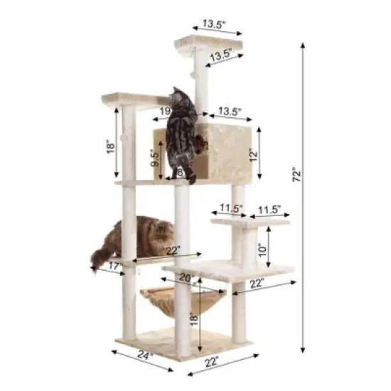 Armarkat 72" Beige Real Wood Cat Tree With Spacious Condo, Scratching Post A7202 image {8}